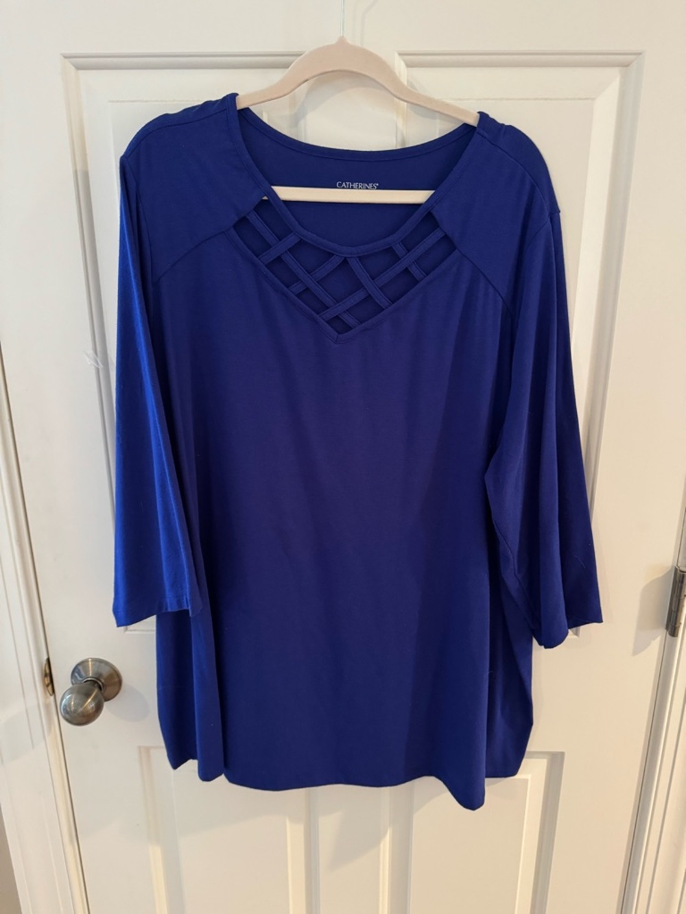 Catherines Cobalt Blue Lattice V-Neck Long Sleeve Top